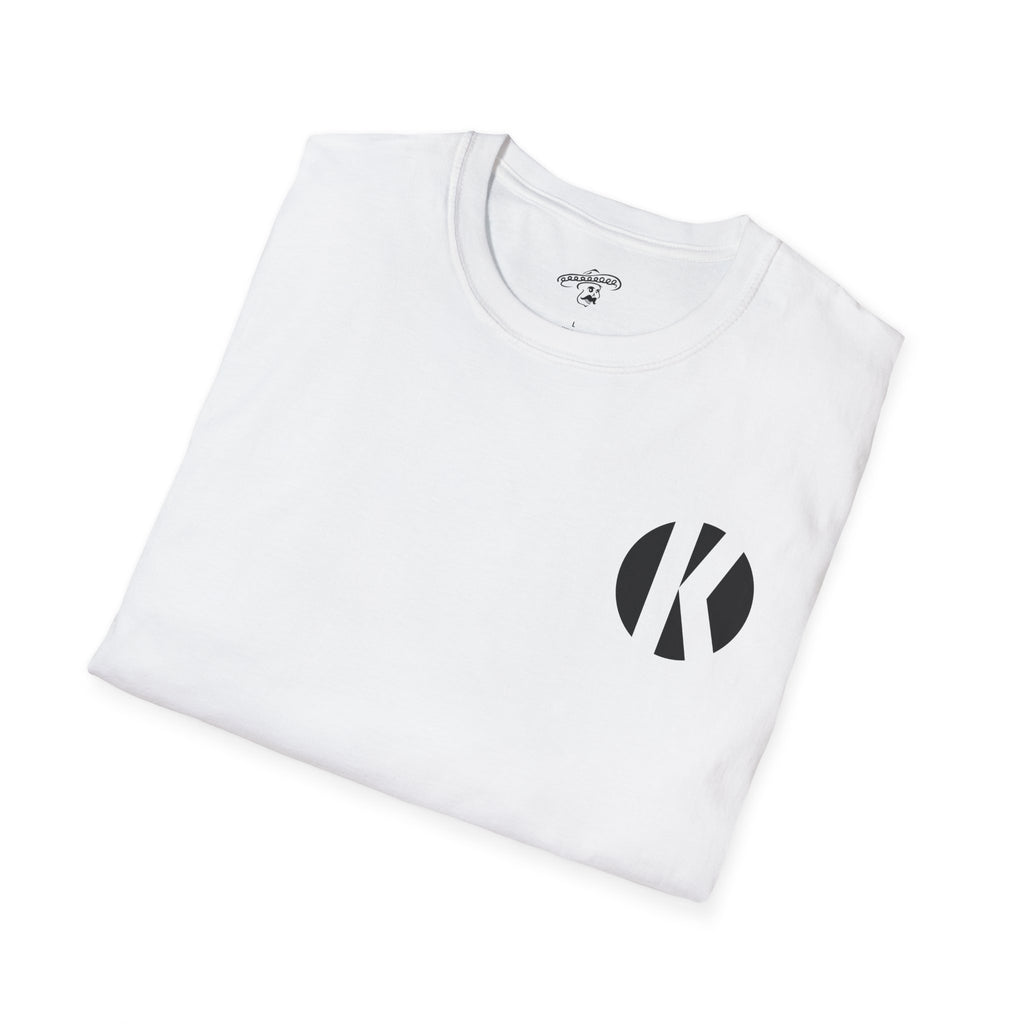 Folded white Kalaveras Heritage Couple Tee front flat lay with black K monogram