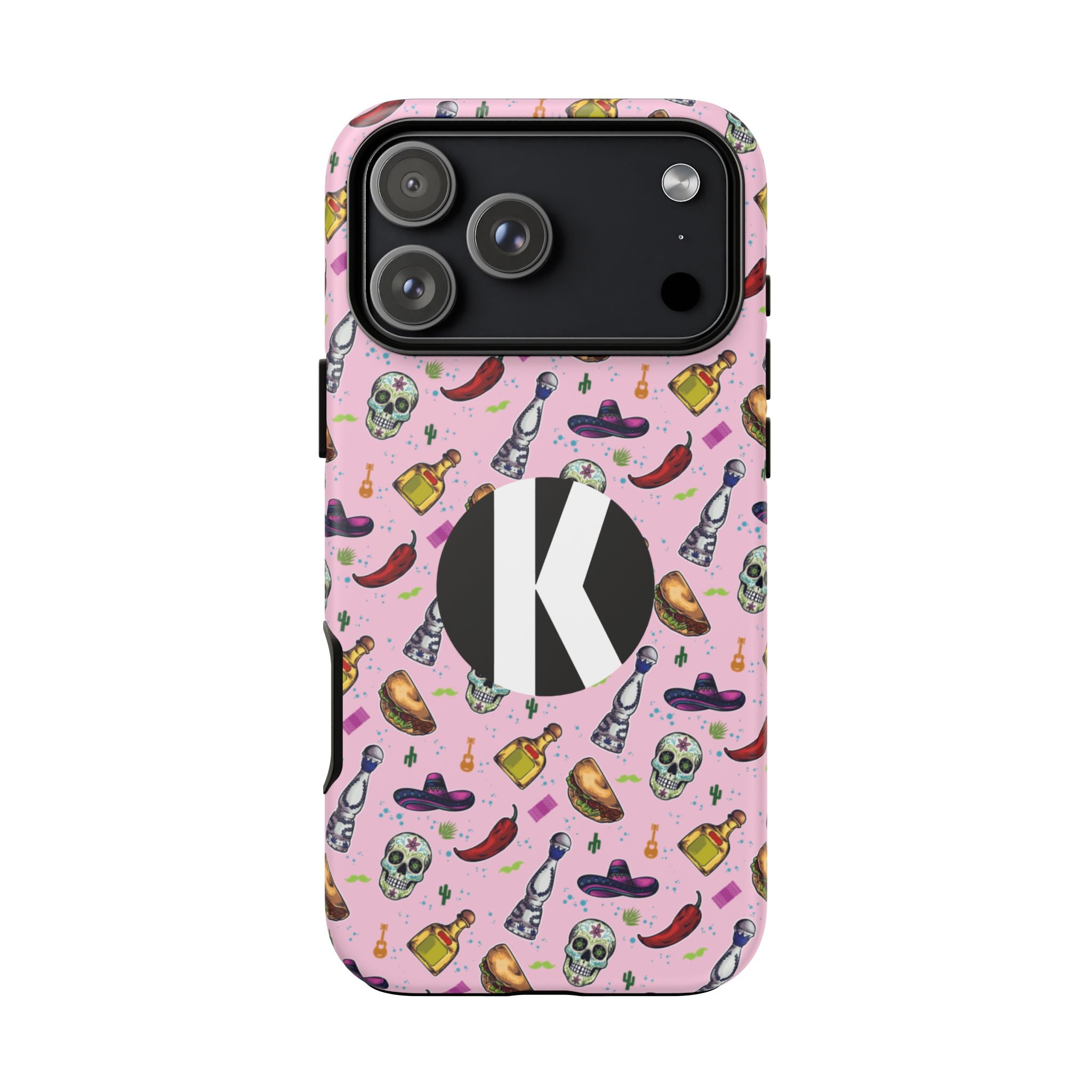 Kalaveras Heritage Tough iPhone Case in pink product photo 3, showing the design and product details.