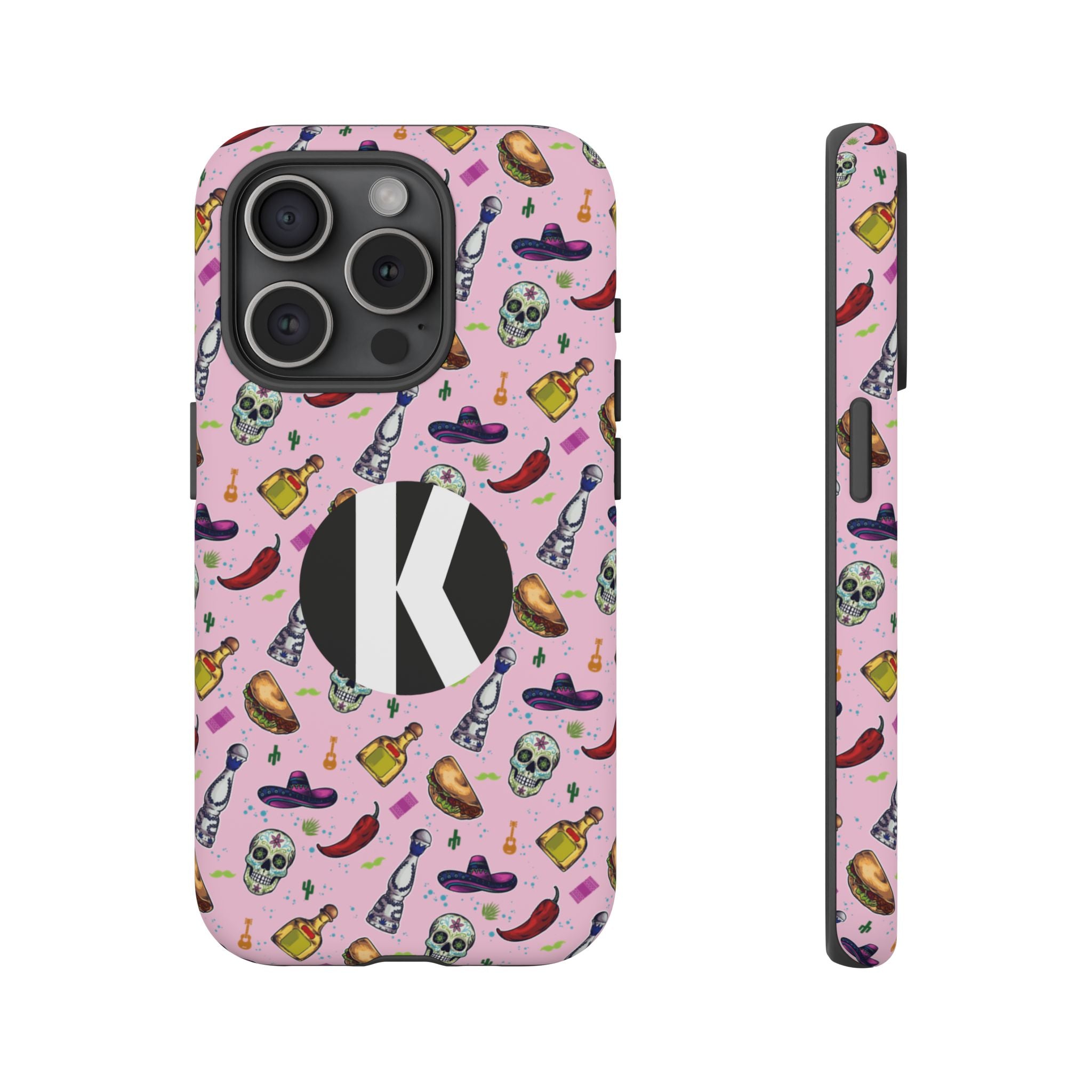 Kalaveras Heritage Tough iPhone Case in pink product photo 7, showing the design and product details.