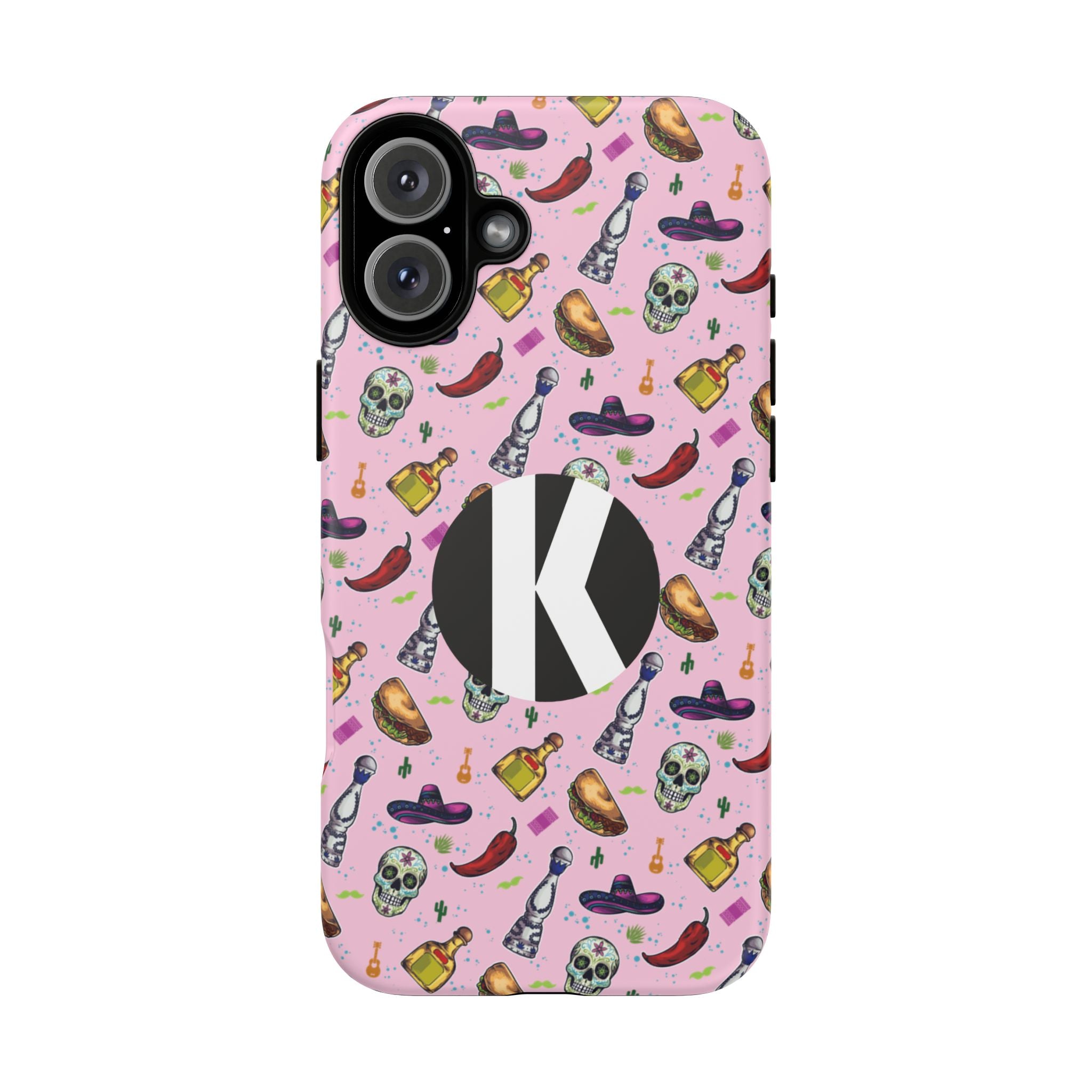 Kalaveras Heritage Tough iPhone Case in pink product photo 9, showing the design and product details.