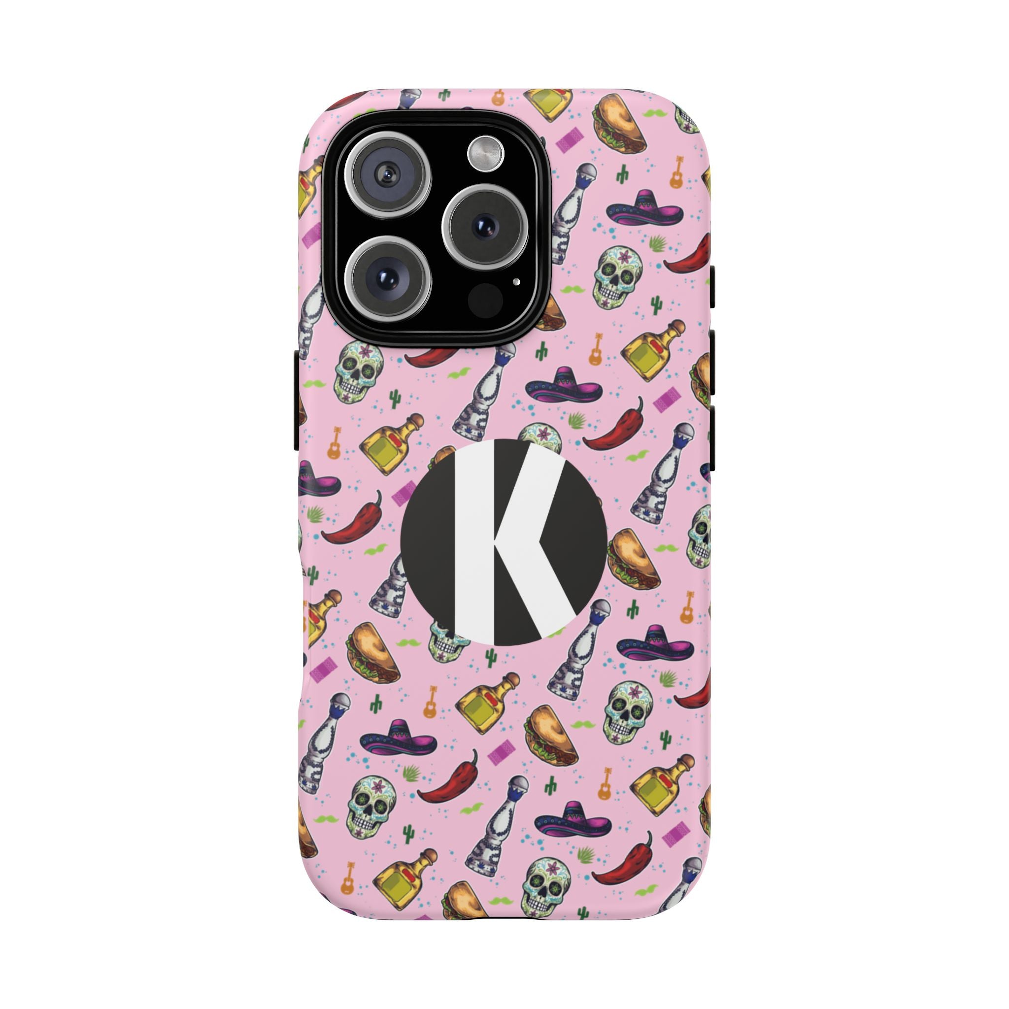 Kalaveras Heritage Tough iPhone Case in pink product photo 10, showing the design and product details.