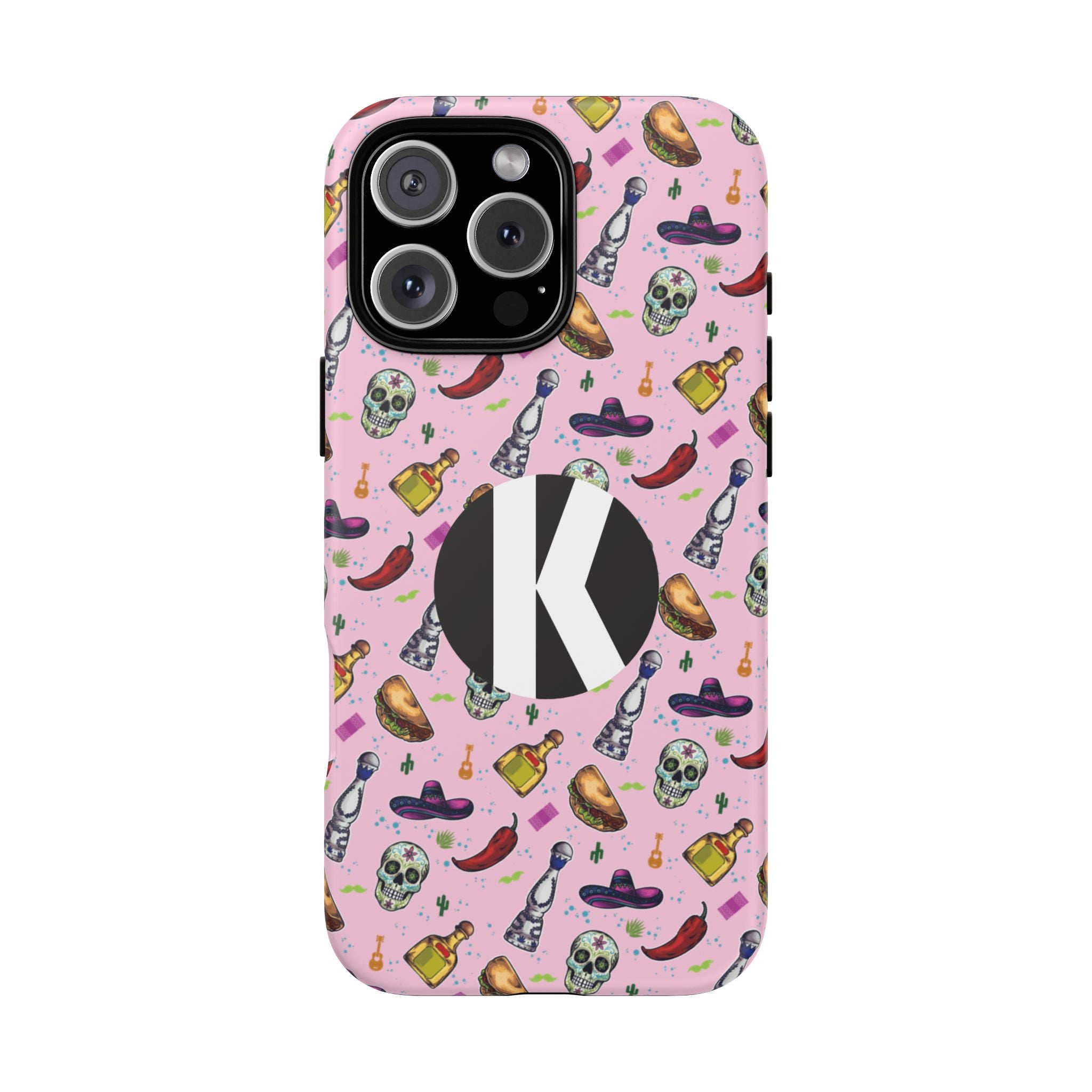 Kalaveras Heritage Tough iPhone Case in pink product photo 11, showing the design and product details.