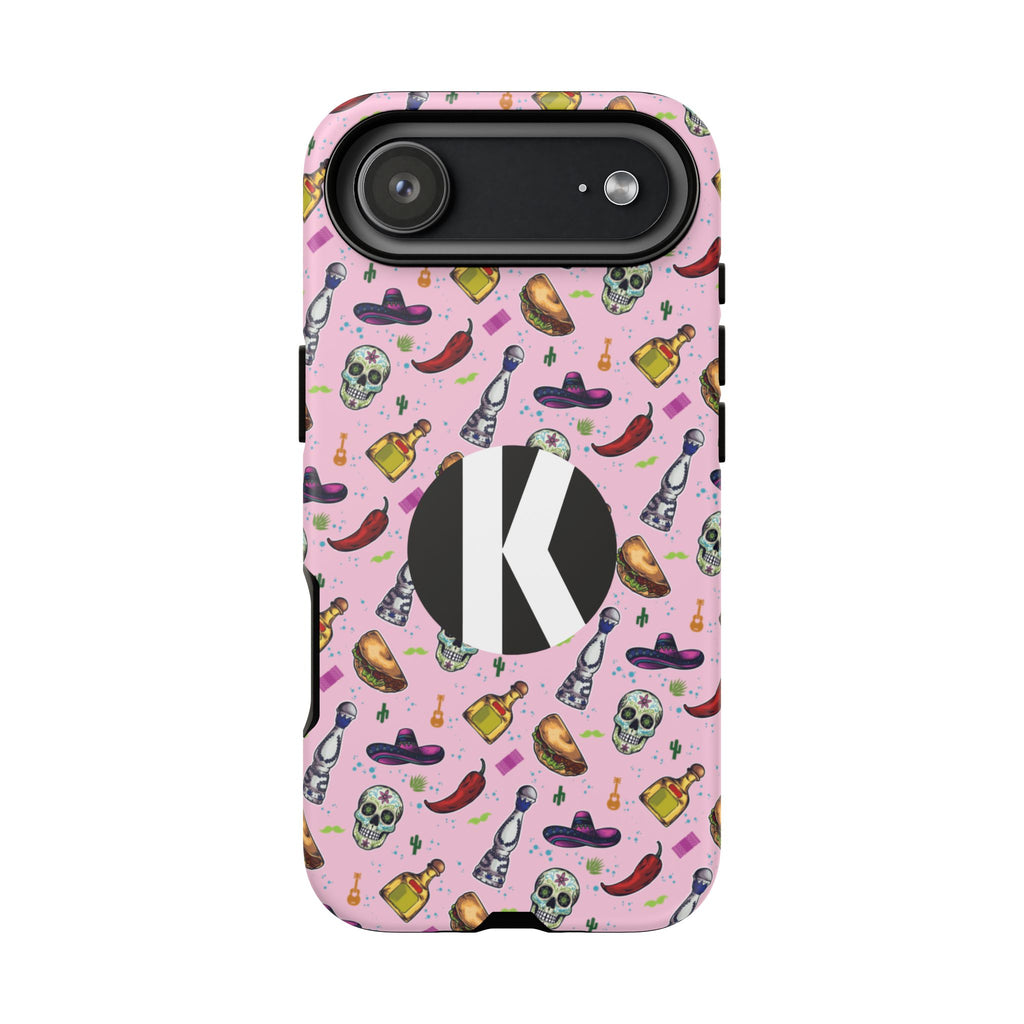 Kalaveras Heritage Tough iPhone Case in pink product photo 13, showing the design and product details.