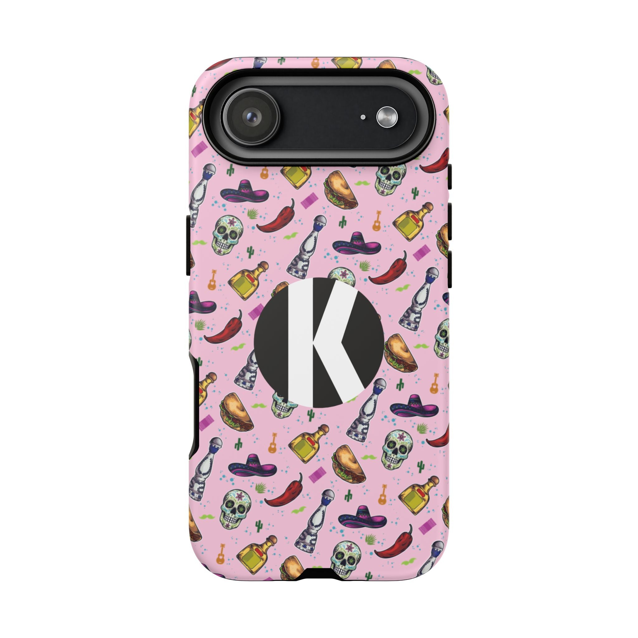 Kalaveras Heritage Tough iPhone Case in pink product photo 13, showing the design and product details.