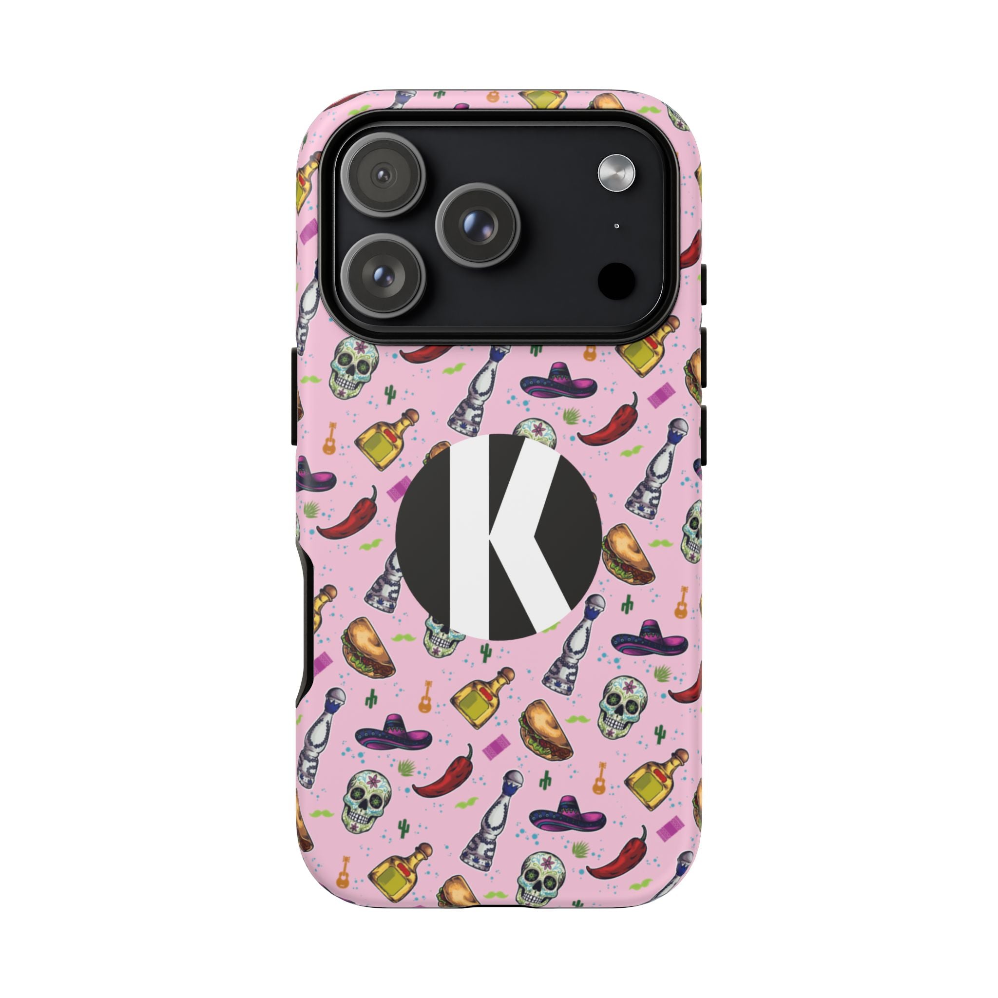 Kalaveras Heritage Tough iPhone Case in pink product photo 14, showing the design and product details.