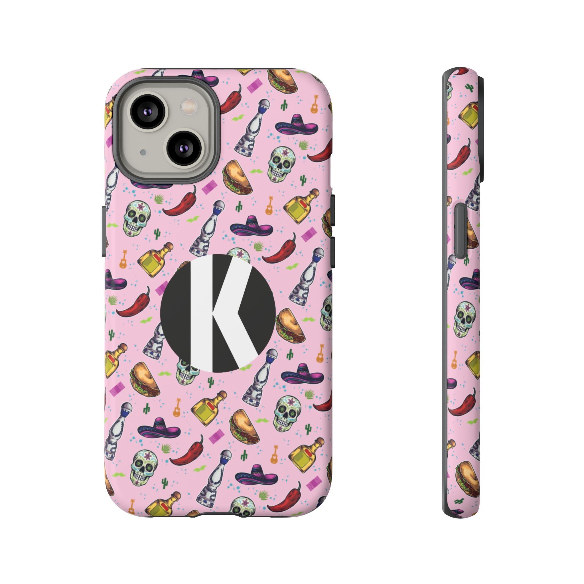 Kalaveras Heritage Tough iPhone Case in pink product photo 15, showing the design and product details.