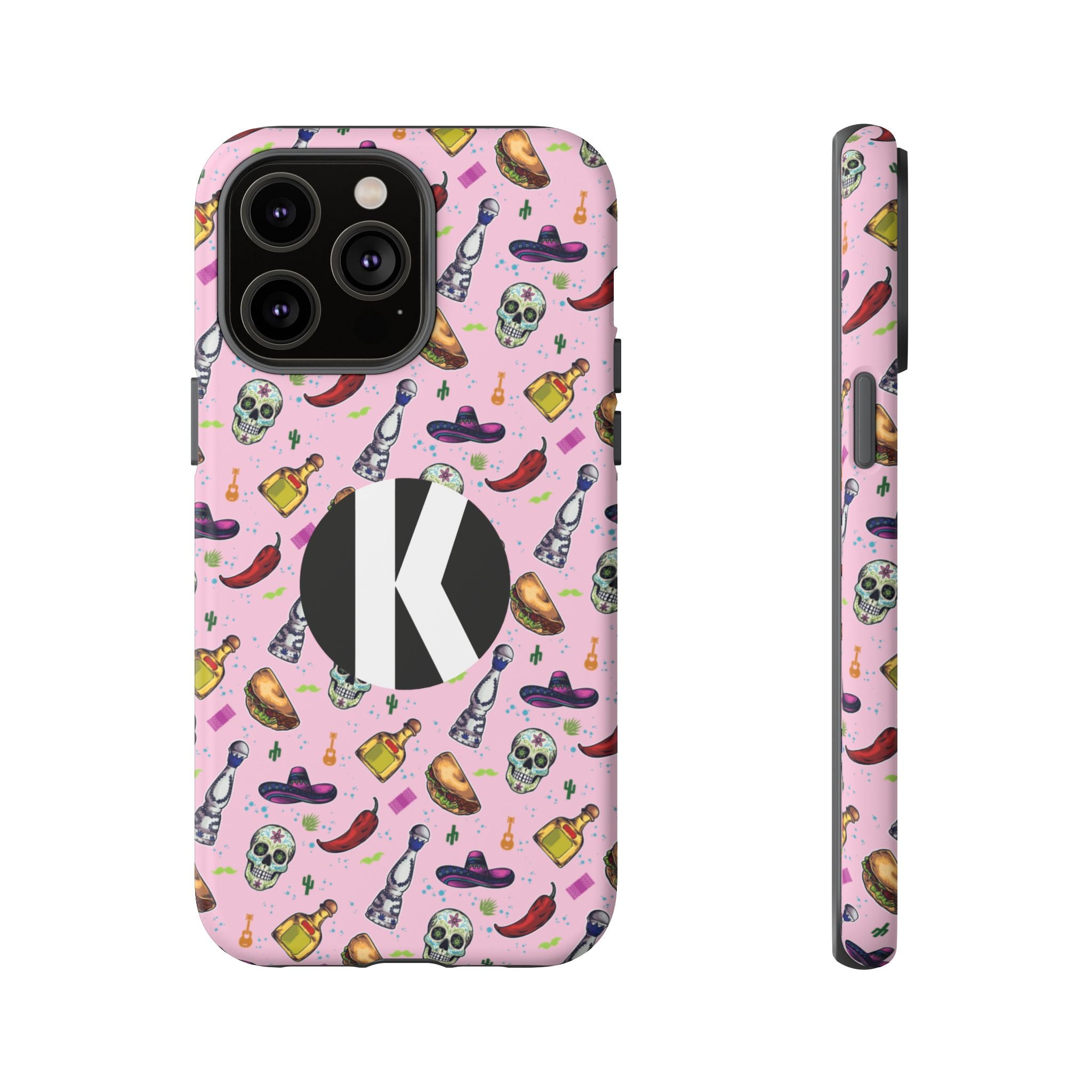 Kalaveras Heritage Tough iPhone Case in pink product photo 18, showing the design and product details.