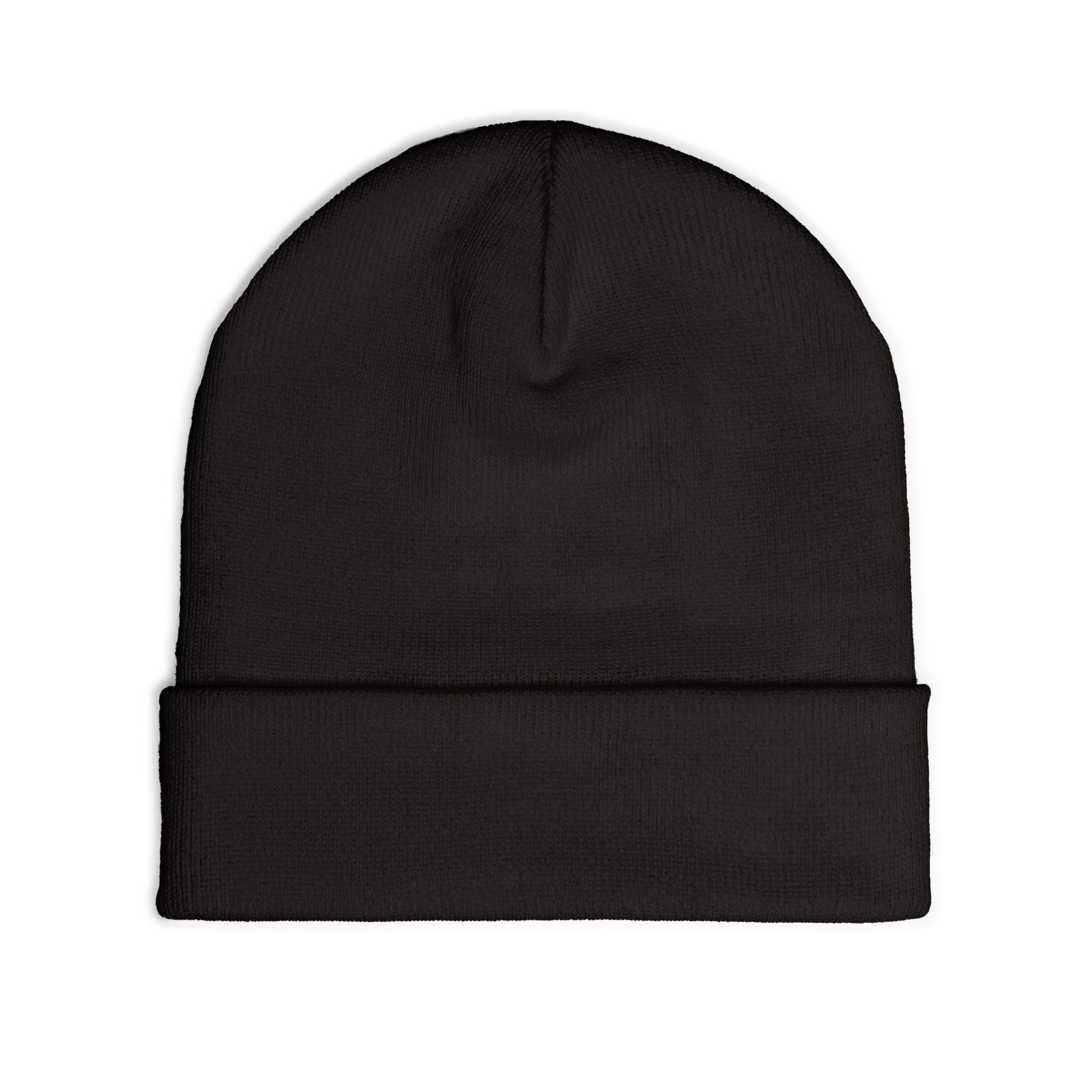 Black Kalaveras skull embroidered knit beanie flat back view