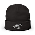 Black Kalaveras skull embroidered knit beanie product front view