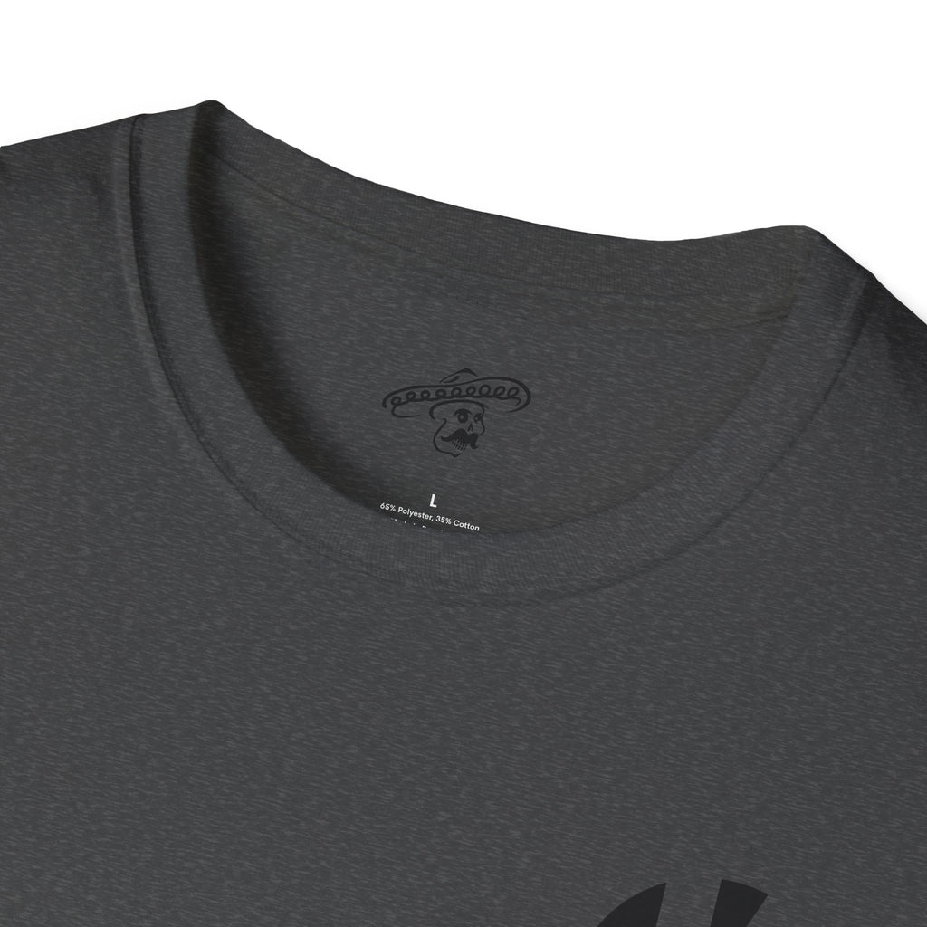 Dark heather Kalaveras Taco Tuesday Tee collar label and front K monogram detail