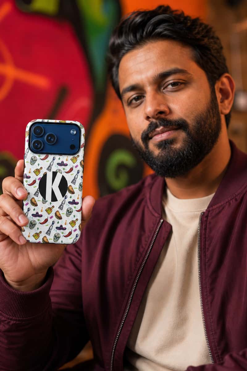 Kalaveras Heritage Tough iPhone Case in white product photo 2, showing the design and product details.