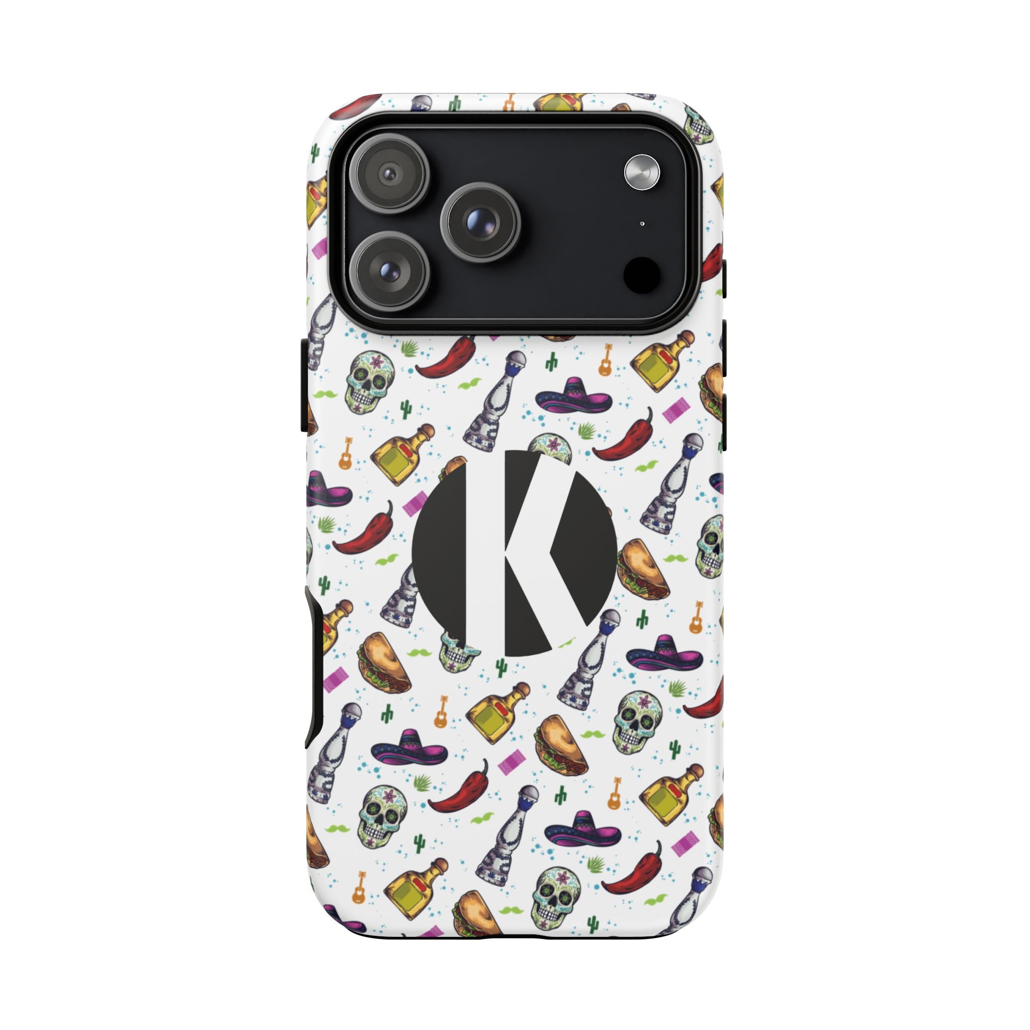 Kalaveras Heritage Tough iPhone Case in white product photo 3, showing the design and product details.