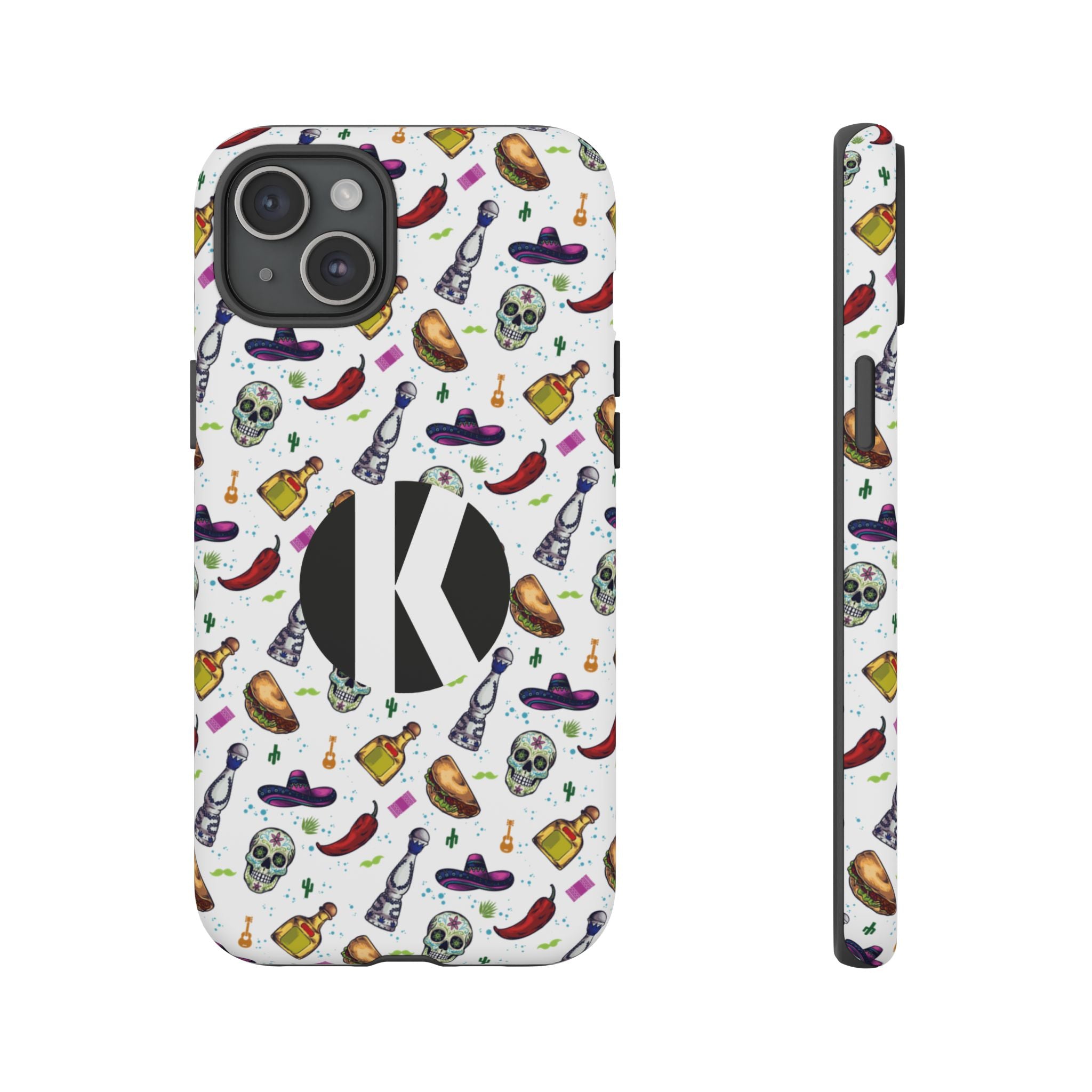 Phone case with green botanical pattern on a light background