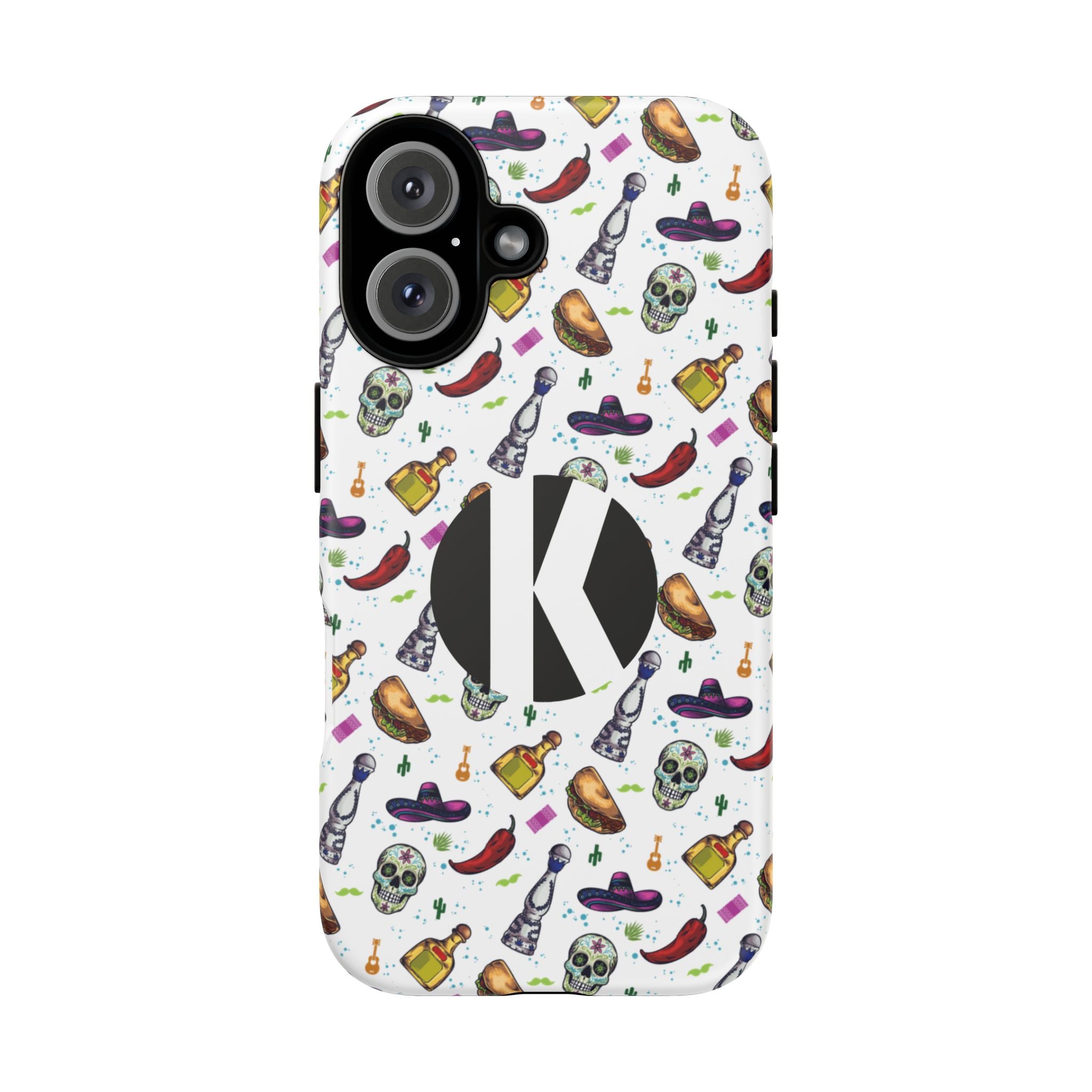 Checkered phone case with a brand logo on a white background