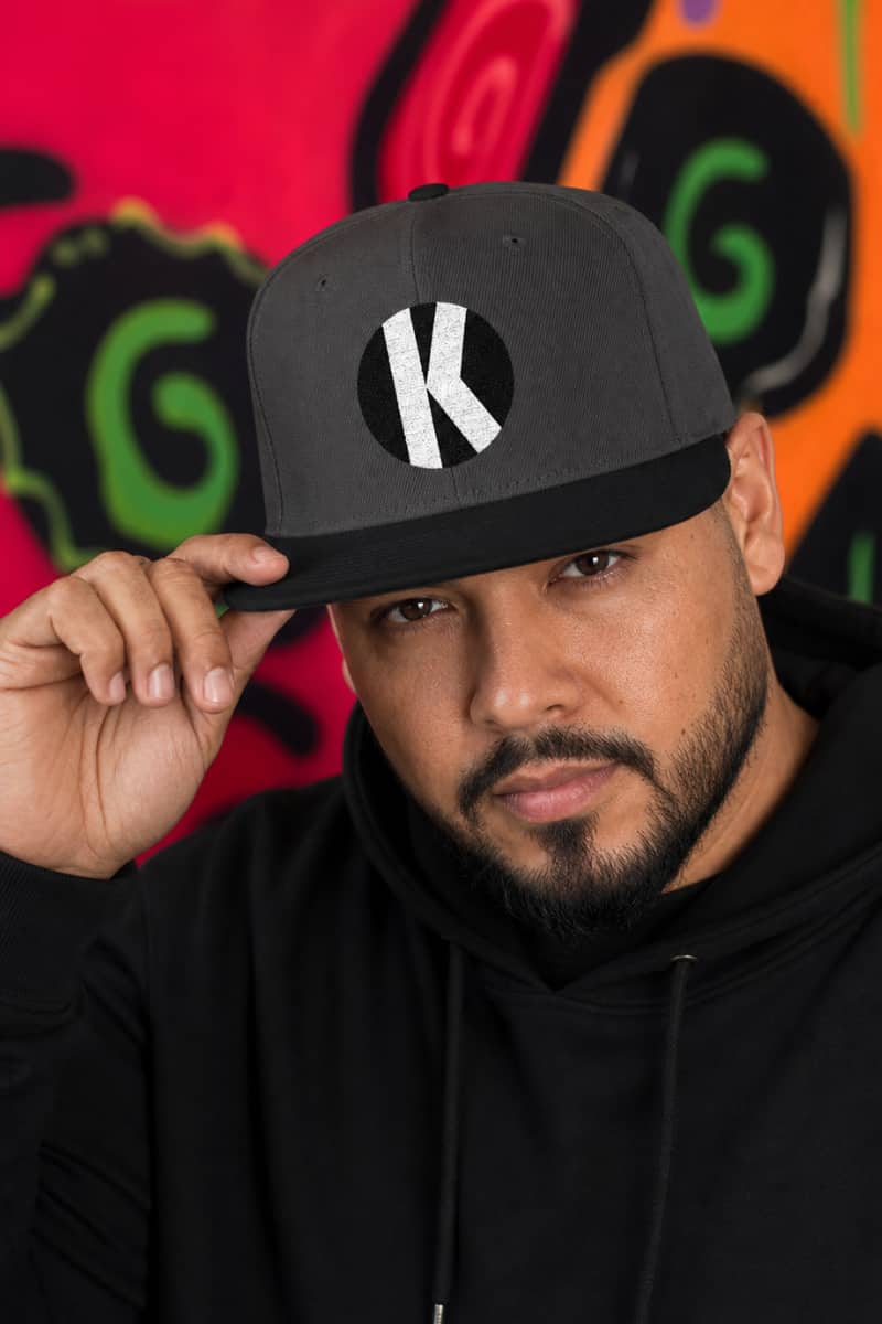 Man wearing the Kalaveras Monogram Snapback at the Fullerton restaurant